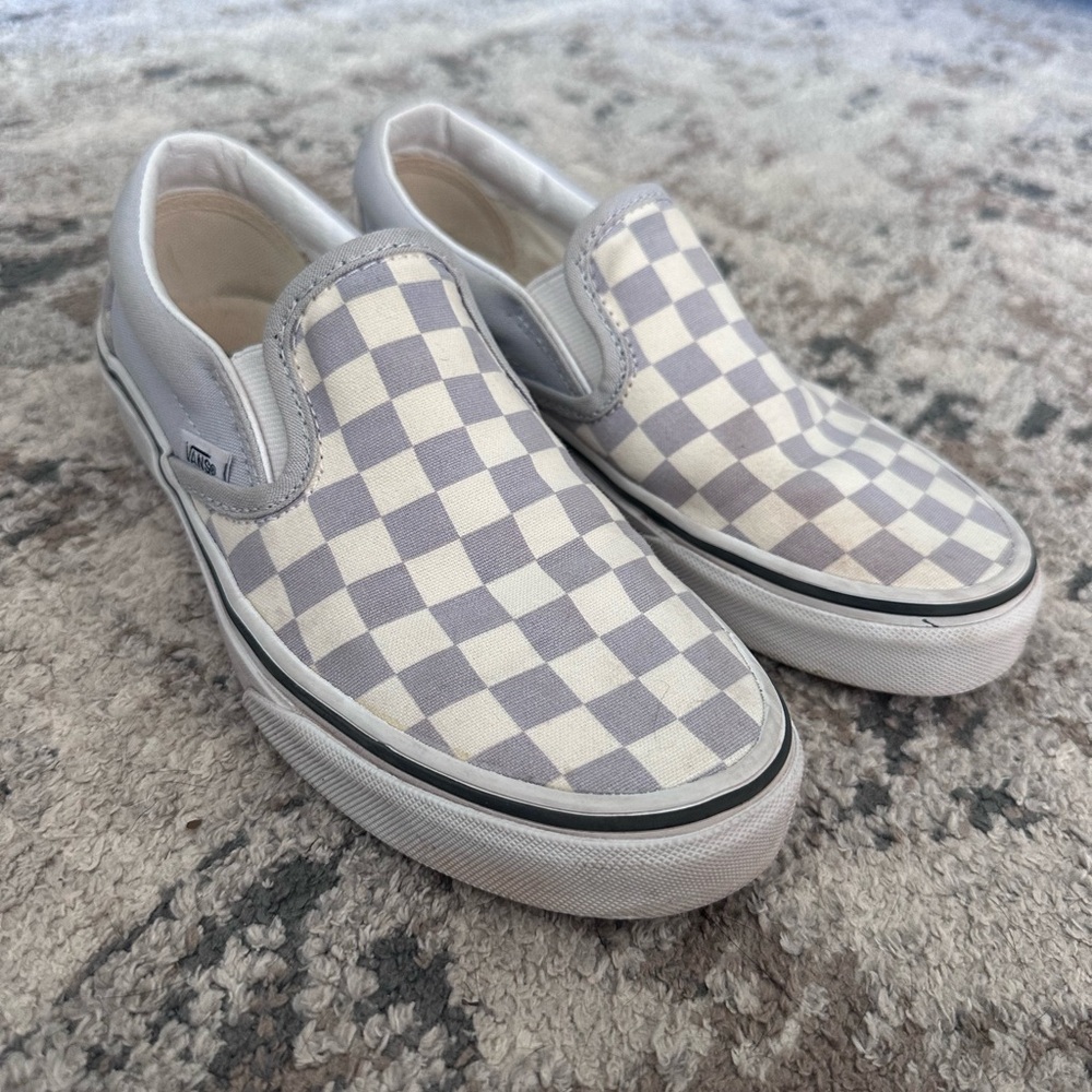Vans Checkered Slip-On Sneakers - Gray and Cream